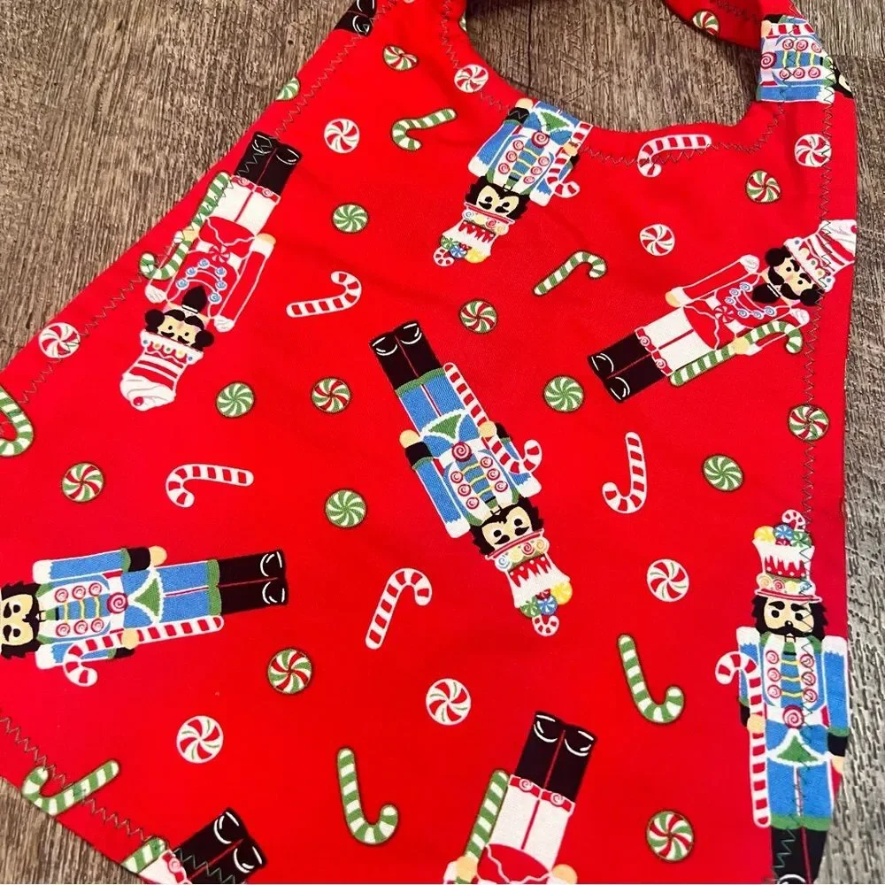 Handmade Christmas Nutcracker Baby Bib Snap Closure Absorbent Cotton Red